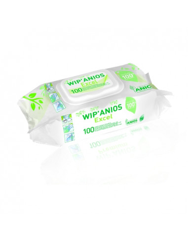 Lingette WIP'ANIOS excel détergente désinfectante - 180 x 200mm sachet de 100 lingettes