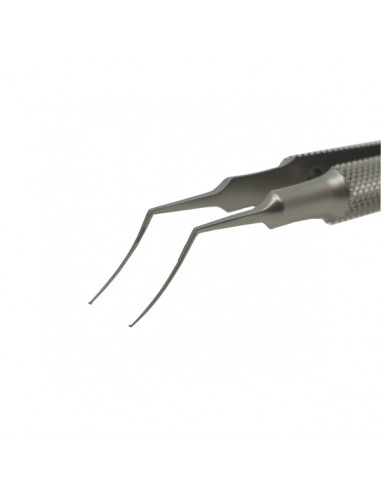 Pince à capsulorhexis courbe à usage unique en inox - Stérile R manche rond Bte de 10 Pince à capsulorhexis courbe à usage unique en inox - Stérile R manche rond Bte de 10