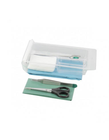 Set suture n°2 - 4 alvéoles - 2 champs 5 compresses 2 pinces 1 ciseau Carton de 40 Sets