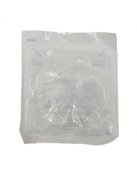 Transparent graduated cup 60ml simple sterile packaging with 2 traceability labels