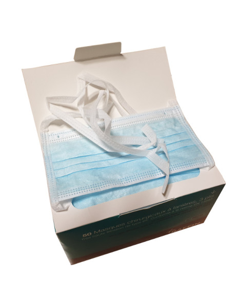 Surgical face mask with ties 3 ply - Filtration IIR - EN 14683 Box of 50 masks