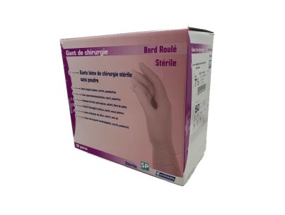 Gant de chirurgien en latex sans poudre manchette 300 mm T 5 1/2 bords roulés- Boite/50 paires