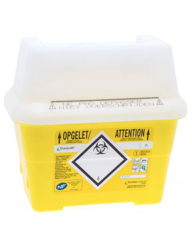 Sharpsafe needle container NF 2L Compliant with the NFX 30-500 standard